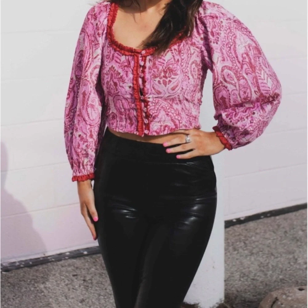 Free People Dare Me Velvet Print Blouse in Retro Combo in various NWT - Picture 2 of 10
